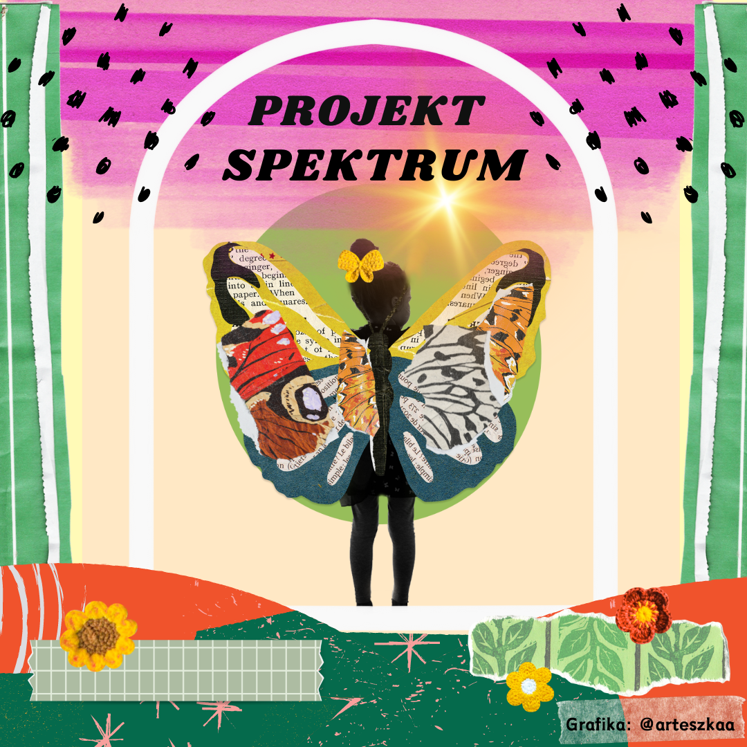 Projekt Spektrum – ilustracja z kolażowym motylem